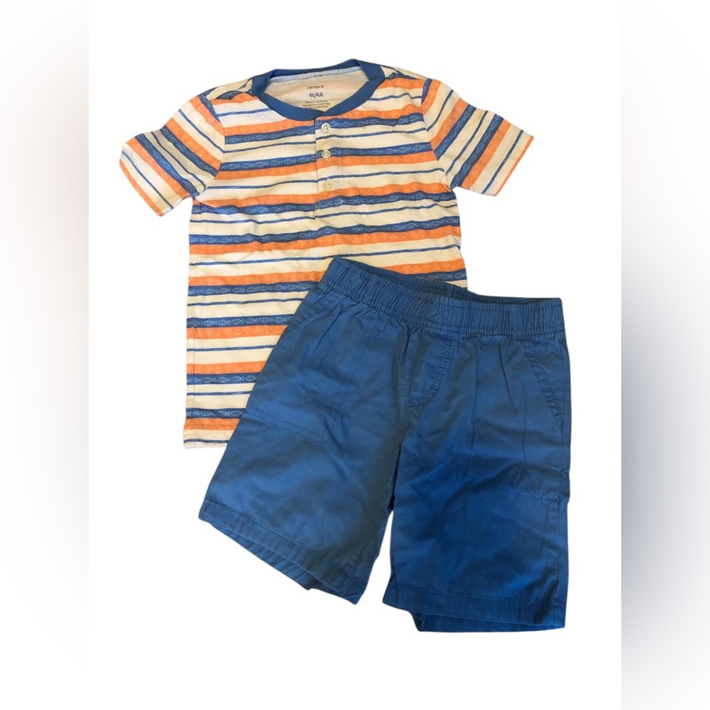 Carter's Striped Henley Tee in Blue, Orange & White